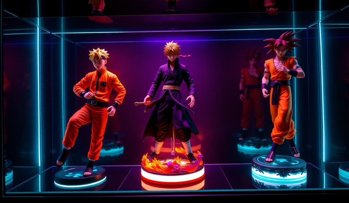 Vitrine de action figures colecionáveis de animes